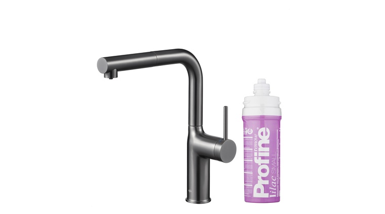 DUERO PURE MOVE bateria kuchenna z funkcją filtracji wody i wyciąganą wylewką, GUN METAL GREY + zestaw filtrujący PROFINE LILAC "S"