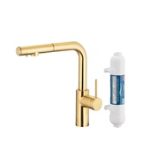 DUERO PURE BASIC bateria kuchenna z funkcją filtracji wody i wyciąganą wylewką, BRUSHED LIGHT GOLD filtr HYDRO+