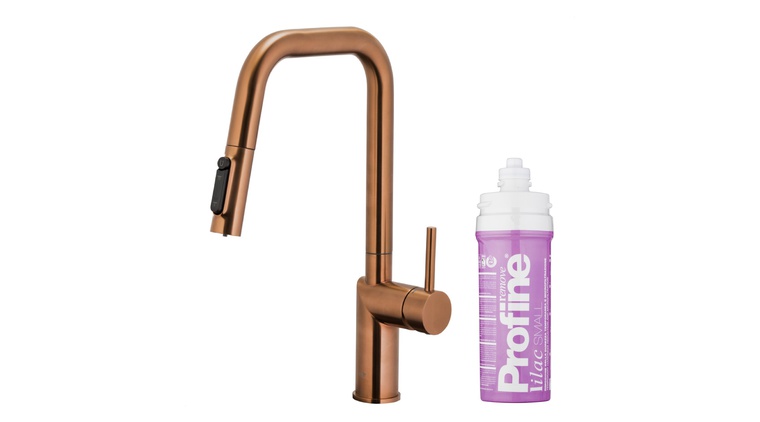 DUERO PURE STYLE bateria kuchenna z funkcją filtracji wody i wyciąganą wylewką, BRUSHED ROSE GOLD + zestaw filtrujący PROFINE LILAC "S"