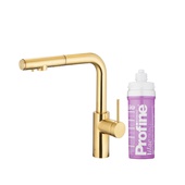 DUERO PURE BASIC bateria kuchenna z funkcją filtracji wody i wyciąganą wylewką, BRUSHED LIGHT GOLD + zestaw filtrujący PROFINE LILAC "S"