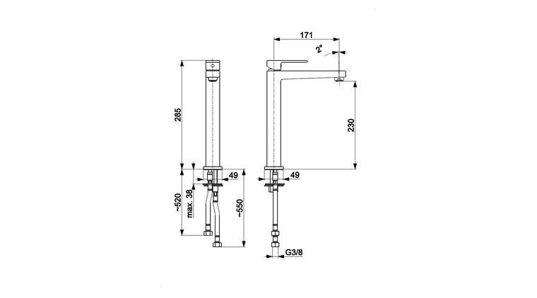 LOGON GUN METAL GREY bateria umywalkowa nablatowa