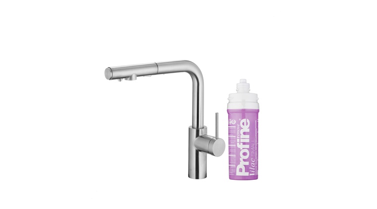DUERO PURE BASIC bateria kuchenna z funkcją filtracji wody i wyciąganą wylewką, INOX + zestaw filtrujący PROFINE LILAC "S"