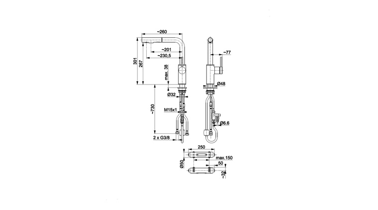 DUERO PURE BASIC bateria kuchenna z funkcją filtracji wody i wyciąganą wylewką, BRUSHED LIGHT GOLD filtr HYDRO+
