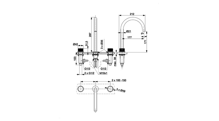 MOZA 316L bateria umywalkowa 3-otworowa