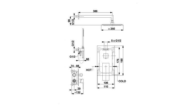 LOGON GUN METAL GREY podtynkowy zestaw prysznicowy z baterią 3 funkcyjną