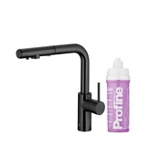 DUERO PURE BASIC bateria kuchenna z funkcją filtracji wody i wyciąganą wylewką, BLACK + zestaw filtrujący PROFINE LILAC "S"