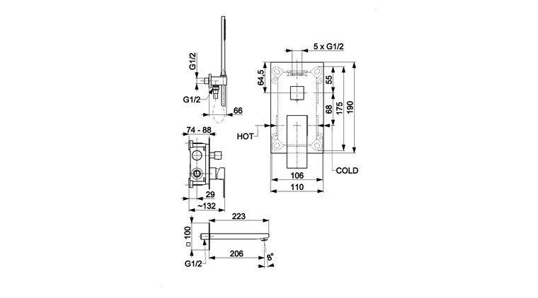 LOGON GUN METAL GREY podtynkowy zestaw wannowy z baterią 3 funkcyjną