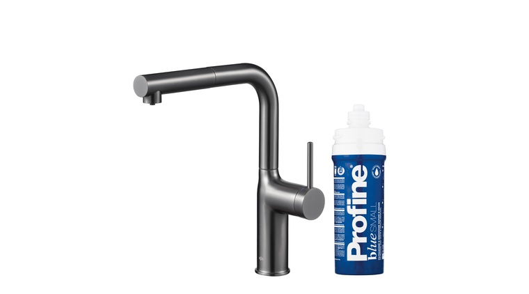 DUERO PURE MOVE bateria kuchenna z funkcją filtracji wody i wyciąganą wylewką, GUN METAL GREY + zestaw filtrujący PROFINE BLUE "S"