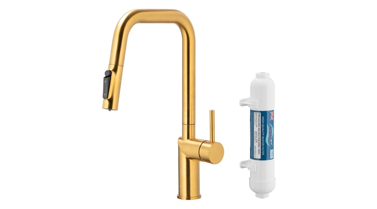 DUERO PURE STYLE bateria kuchenna z funkcją filtracji wody i wyciąganą wylewką, GOLD filtr HYDRO+