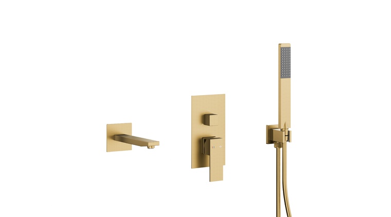 LOGON BRUSHED LIGHT GOLD podtynkowy zestaw wannowy z baterią 3 funkcyjną