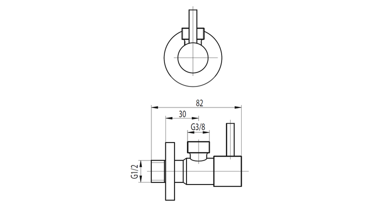 Zawór wodny kątowy 1/2x3/8  uchwyt typu „belka”
