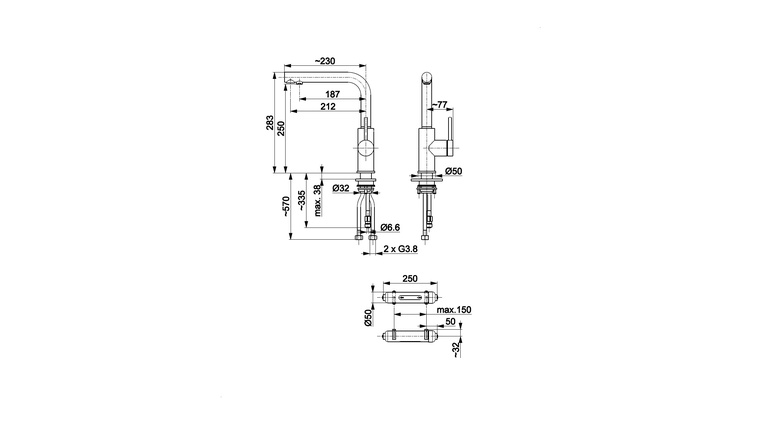 DUERO PURE BASIC bateria kuchenna z funkcją filtracji wody, BRUSHED LIGHT GOLD filtr HYDRO+