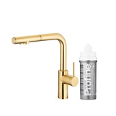 DUERO PURE BASIC bateria kuchenna z funkcją filtracji wody i wyciąganą wylewką, BRUSHED LIGHT GOLD + zestaw filtrujący PROFINE SILVER "S"
