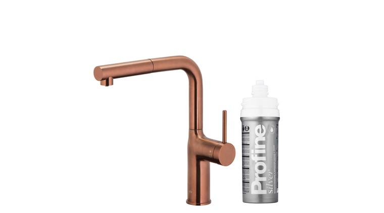 DUERO PURE MOVE bateria kuchenna z funkcją filtracji wody i wyciąganą wylewką, BRUSHED ROSE GOLD + zestaw filtrujący PROFINE SILVER "S"